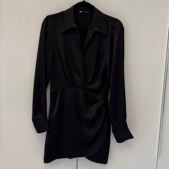 Zara Satin Effect Black Long Sleeve Mini dress Size Small - Picture 6 of 7
